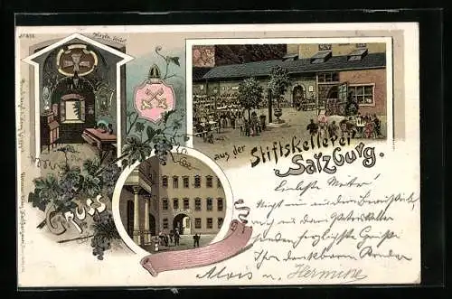 AK Salzburg, Eingang und Hof der Stiftskellerei, Haydn Stübel