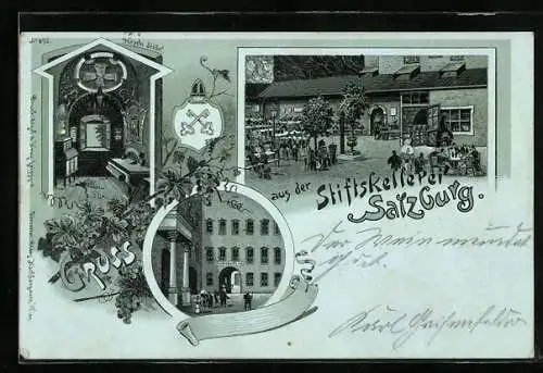 Mondschein-Lithographie Salzburg, Stiftskeller, Haydn-Stübel, Hofansicht