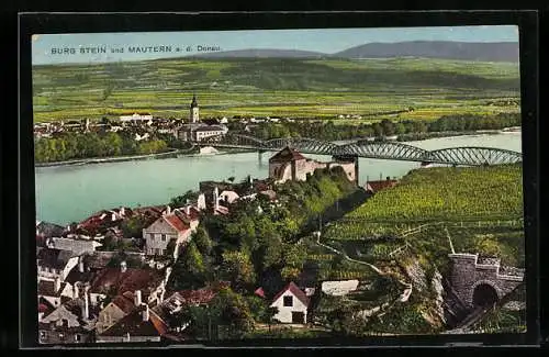 AK Mautern a. d. Donau, Panorama mit Blick auf Burg Stein