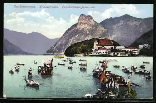 AK Traunkirchen / Salzkammergut, Fronleichnamsprozession auf dem See