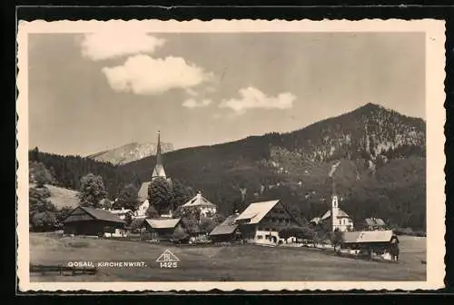 AK Gosau, Panorama mit Gasthaus Kirchenwirt