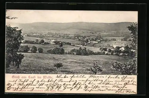 AK Laab im Walde, Totale von der Bergwiese aus gesehen