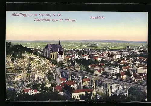 AK Mödling / N. Oe., Totale mit Pfarrkirche zum hl. Othmar und Aquädukt