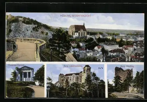 AK Mödling, Husaren-Tempel, Burg Liechtenstein, Burg Mödling und Totale