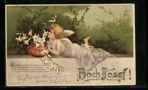 Künstler-AK Engelchen mit weissen Lilien