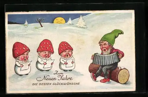 AK Zwerg singt mit Pilzköpfen