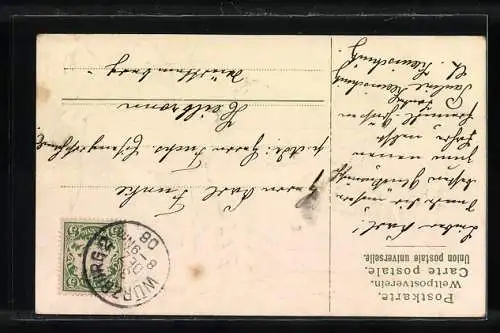 Präge-AK Schneemann wird von Kindern mit Schneebällen abgeworfen