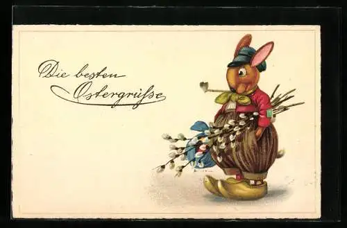 AK Osterhase mit Pfeife - Ostergruss