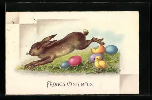 AK Osterhase mit Osterküken
