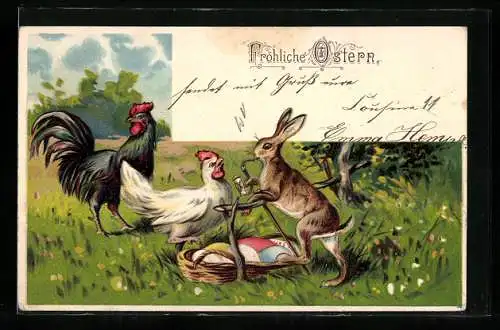 AK Osterhase raucht Pfeife, Korb voller Ostereiern