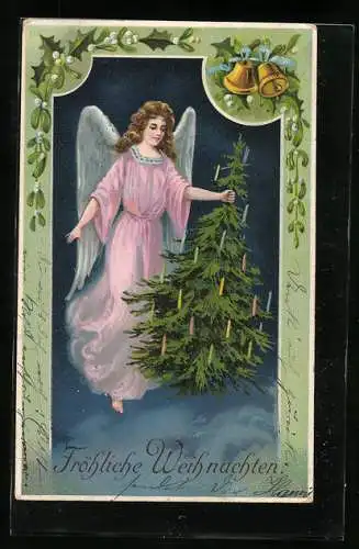 AK Weihnachtsengel mit Christbaum