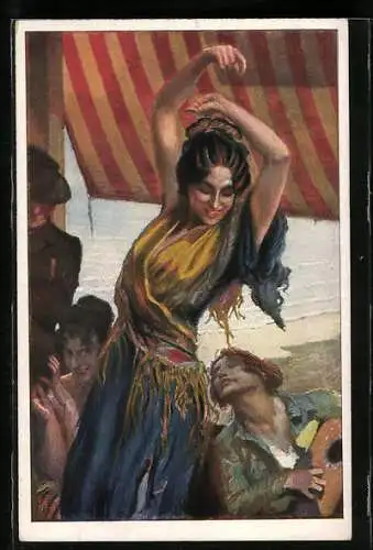 Künstler-AK Leopold Schmutzler: Spanische Tänzerin am Meer