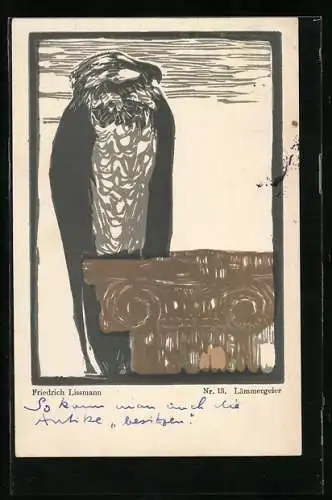 Künstler-AK Friedrich Lissmann: Lämmergeier, Holzschnitt