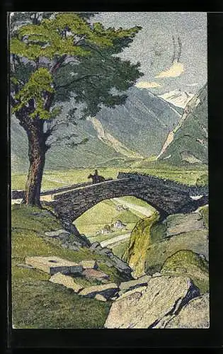 Künstler-AK Carl Moos: Ponte Nel Ticino Settentrionale, Brücke