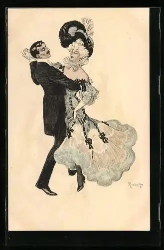 Künstler-AK Simplicissimus, Ferdinand von Reznicek: Elegantes Paar beim Tanz