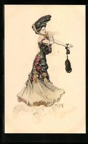 Künstler-AK Ferdinand von Reznicek: Dame im stilvollem Kleid