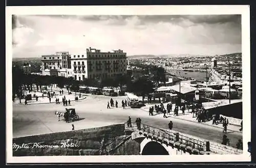 AK Malta, Phoenicia Hotel, Brücke und Häuser