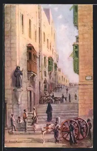 Künstler-AK Valletta, Strada Santa Lucia