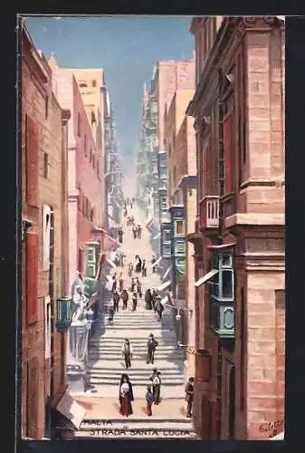 Künstler-AK Malta, Strada Santa Lucia
