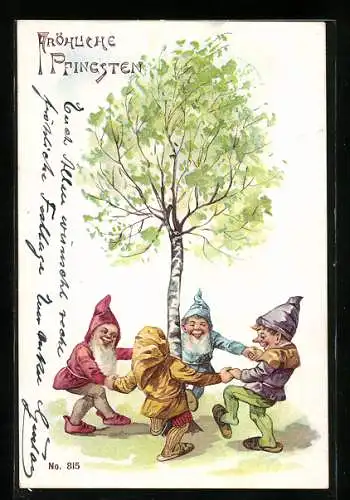 Künstler-AK Zwerge tanzen um einen Birkenbaum