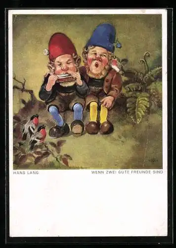 Künstler-AK sign. Hans Lang: Zwei befreundete Zwerge