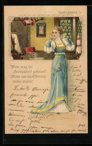 AK Goethe`s Faust, Gretchen im festlichen Kleid