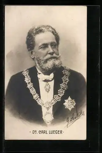 AK Porträt Bürgermeister Carl Lueger mit Amtskette