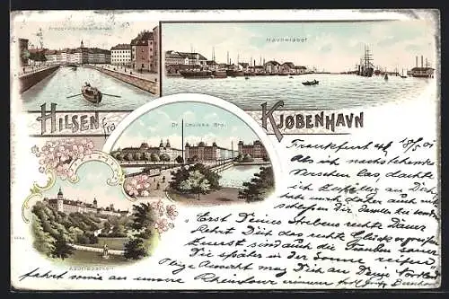 Lithographie Kjobenhavn, Frederiksholms Kanal, Dr. Louises Bro, Aborreparken, Havnelobet
