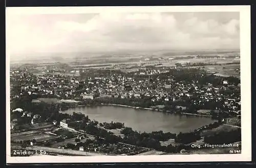 AK Zwickau, Orig.Fliegeraufnahme mit Fluss