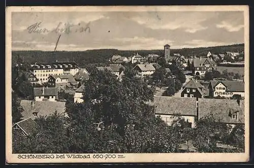 AK Schömberg bei Wildbad, Blick über die Dächer