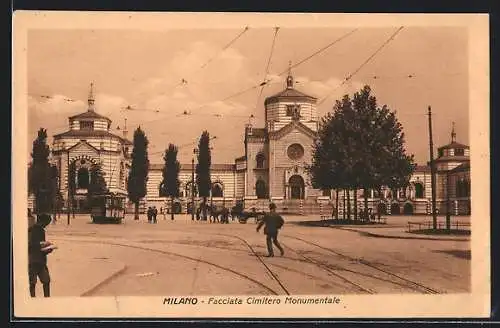 AK Milano, Facciata Cimitero Monumentale, Strassenbahn