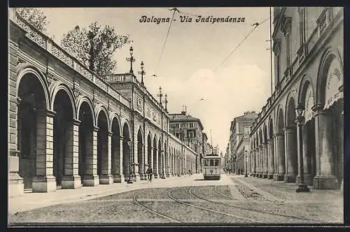 AK Bologna, Via Indipendenza, Strassenbahn