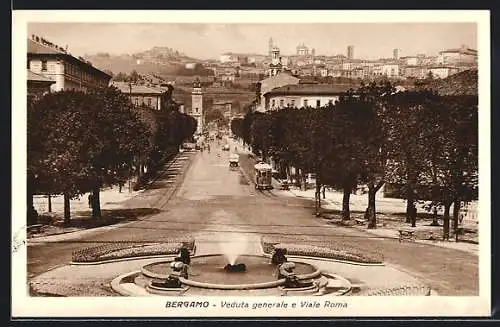 AK Bergamo, Veduta generale e Viale Roma, Strassenbahn