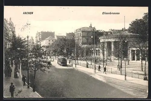 AK Aachen, Strassenbahn am Elisenbrunnen