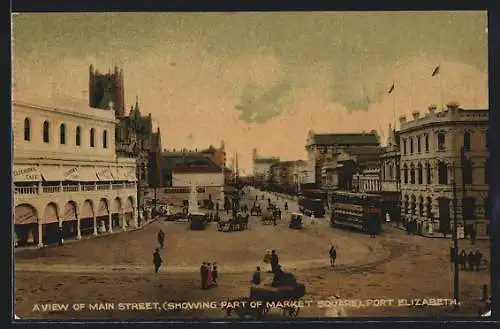 AK Port Elizabeth, A view of Main Street and part of Market Square, Strassenbahn