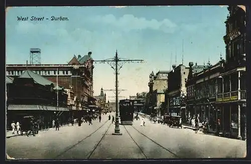 AK Durban, West Street, Strassenbahn
