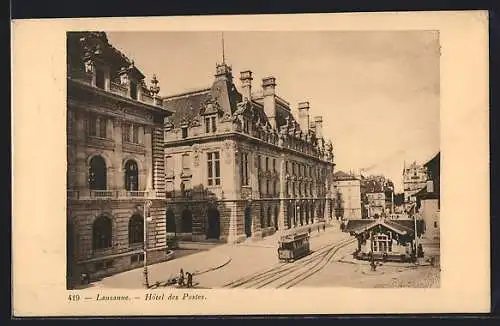 AK Lausanne, Strassenbahn am Hôtel des Postes