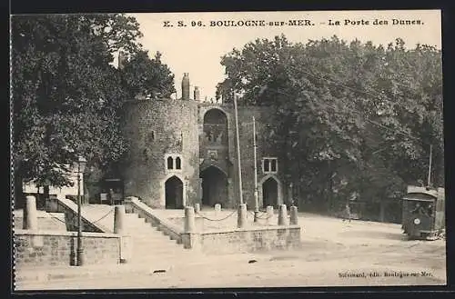 AK Boulogne-sur-Mer, La Porte des Dunes, Strassenbahn