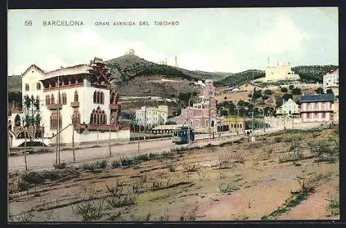 AK Barcelona, Strassenbahn, Gran Avenida del Tibidabo