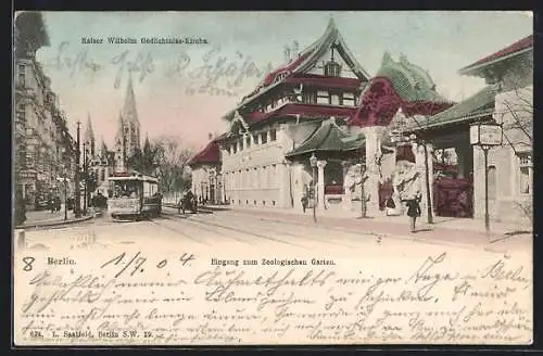 AK Berlin, Strassenbahn am Eingang zum Zoologischen Garten