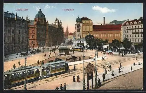 AK Dresden, Strassenbahn am Postplatz