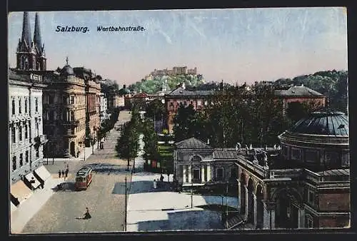AK Salzburg, Strassenbahn in der Westbahnstrasse