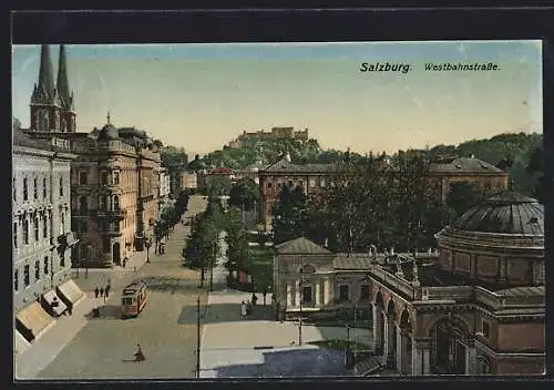 AK Salzburg, Strassenbahn in der Westbahnstrasse