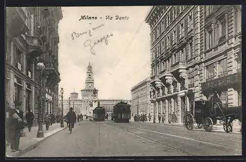 AK Milano, Strassenbahn, Via Dante