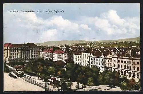 AK Zagreb, Strassenbahn vor Hotels, Mihanoviceva ul. sa Hotelom Esplanade