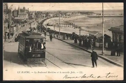 AK Le Havre, Le Boulevard Maritime et la Nouvelle Jetée mit Strassenbahn