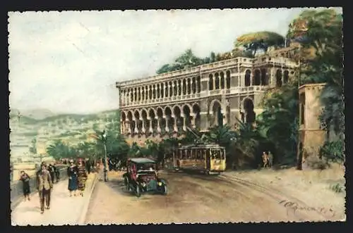 Künstler-AK Genova, Circonvallazione a mare, Strassenbahn