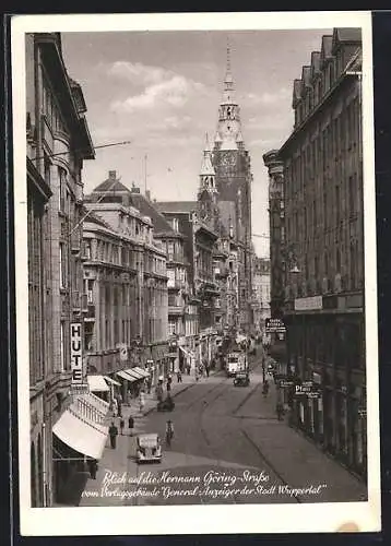 AK Wuppertal, Blick auf die Hermann Göring-Strasse vom Verlagsgebäude General-Anzeiger der Stadt Wuppertal, Strassenbahn