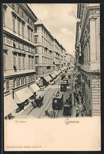 AK Genova, Via Roma, Strassenbahnen