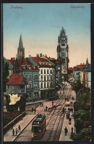 AK Freiburg, Strassenbahn am Schwabentor